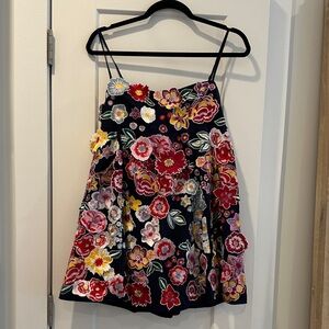 Anthropologie Floral Embroidered Dress - Black and Red